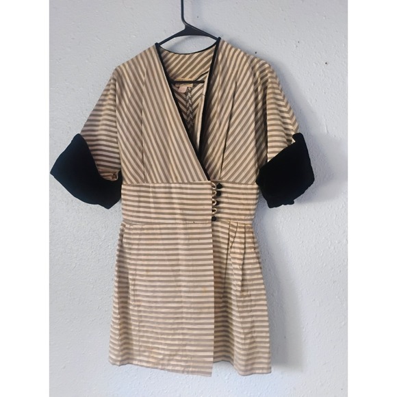 Vintage 1940/1950s Wrap Stripped Velvet Dress Super Rare - Picture 1 of 9